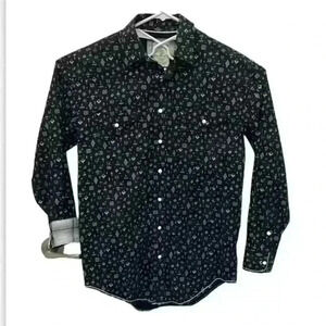 PANHANDLE ROUGH STOCK MEN'S PONTERESINA ANTIOUE PRINT WESTERN SNAP SHIRT Sm